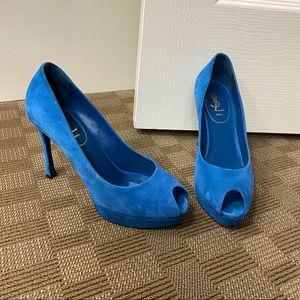 Authentic Yves Saint Laurent blue suede heels